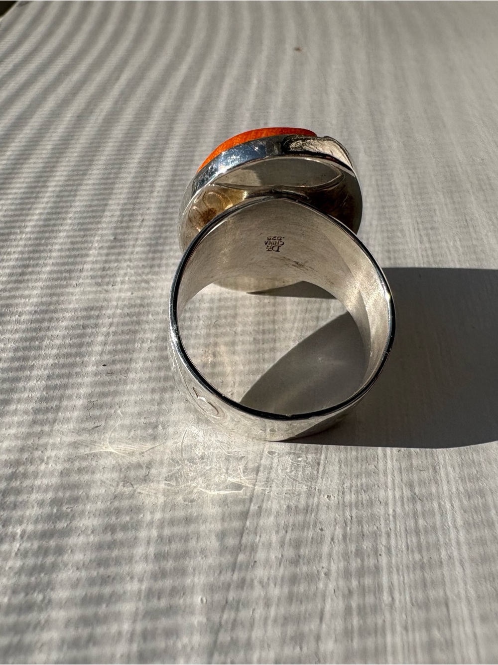Jay King Sterling Silver & Orange Coral and Turquoise Oval Ring. Size 7 - Picture 12 of 15